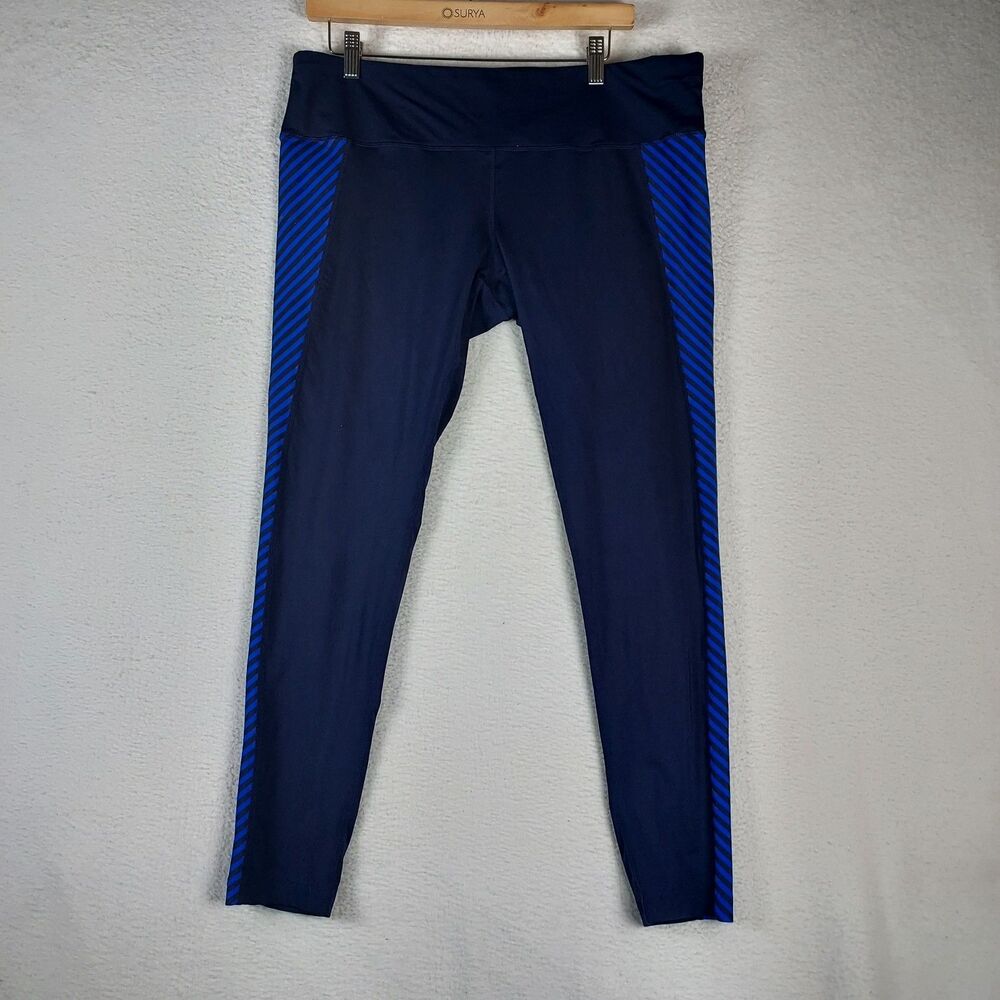 Athleta Women’s Blue Stripe Mesh Pocket Athletic Leggings Size XL Nylon Blend
